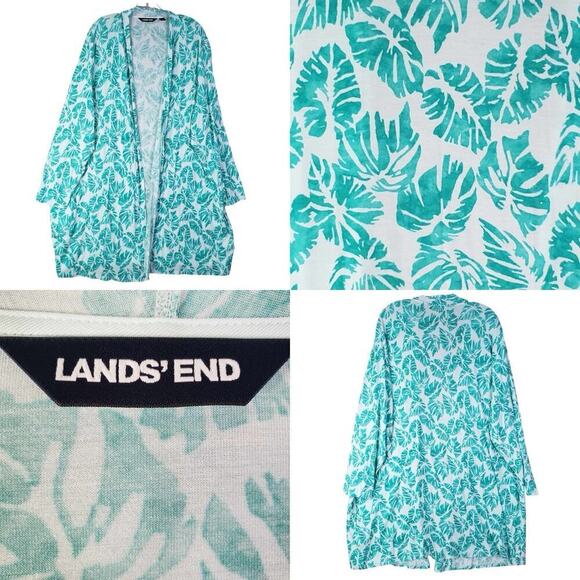 Lands End Cardigan Jersey Knit Rayon Long Sleeve Tropical Womens Plus Size 3X - Picture 1 of 11